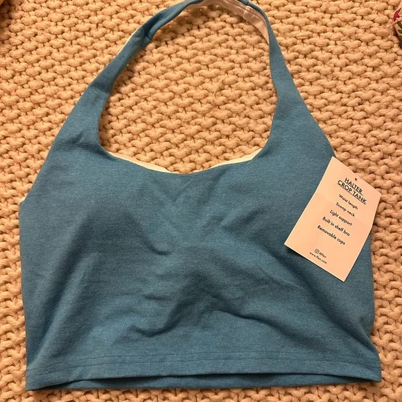 Fleo Teal Blue Halter Crop Sports Bra - Picture 1 of 2